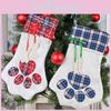Adorable New Fabric Paw Print Christmas Stocking For Dogs And Cats In Red And Blue