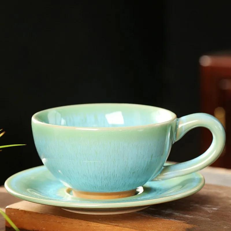 Ceramic Kiln Changed Coffee Cup and Saucer Set Creative Vintage Chinese Breakfast Cups Afternoon Tea Drinking Utensils