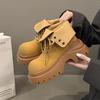 Retro Big Yellow Boots Chelsea Short Boots Women's 2025 Autumn New Versatile Round Head Retro Casual Lace-up Short Boots