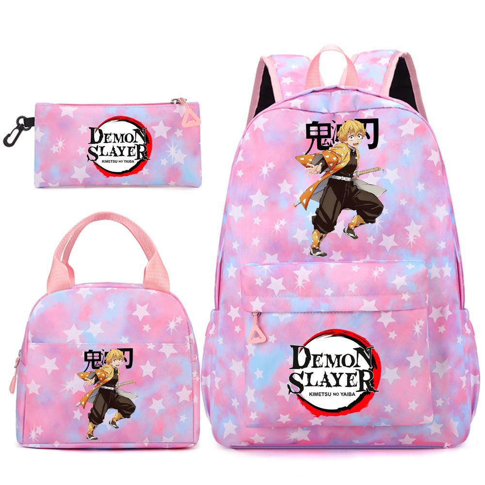 3 st/set Tecknad Demon Slayer Tryckt Ryggsäck Handväska Pennskrin för Tonåring Student Flicka Pojke Skolväska Stor Kapacitet Vattentät Resväska Gåva