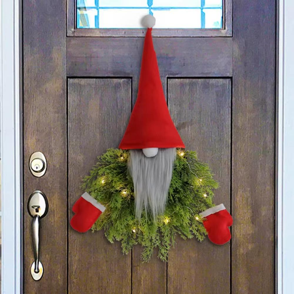 Artificial Branches Christmas Santa Garland Long Hat Faceless Doll Hanging Ornament  Porch