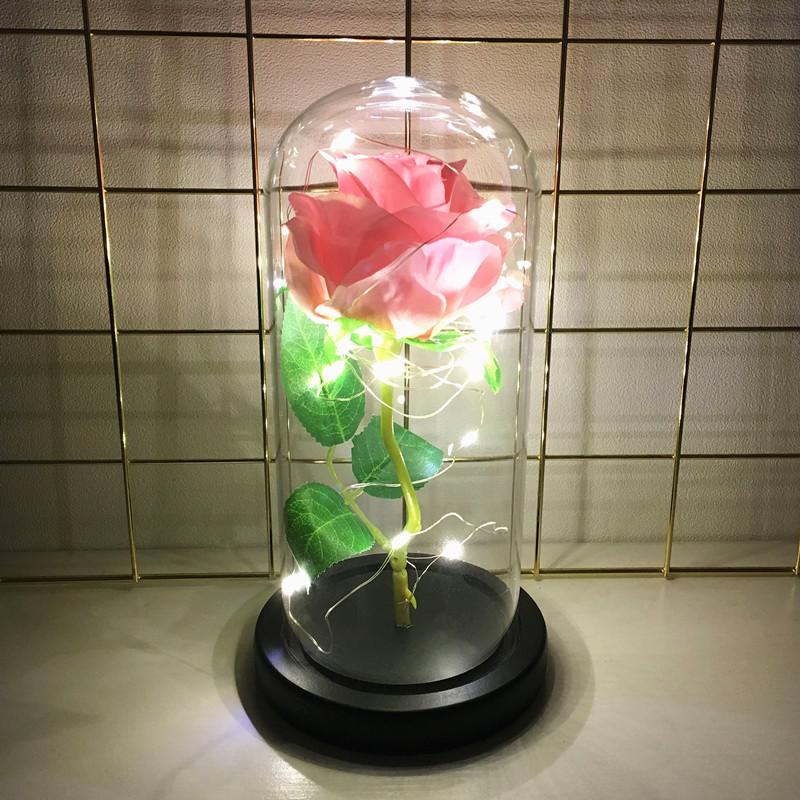 Leuchtende Goldfolien-Rose mit Konservierter Blume unter Glasabdeckung - Tanabata Valentinstagsgeschenk