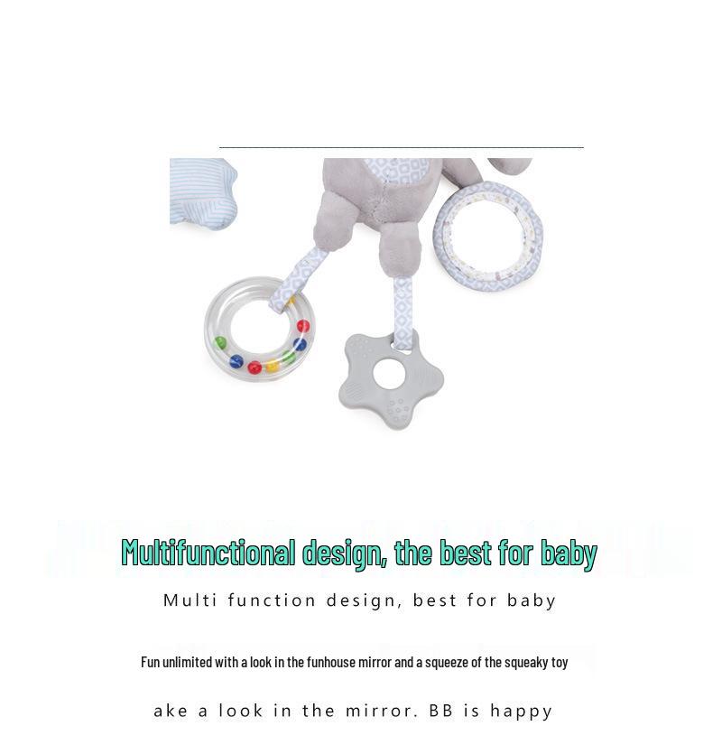 Baby Plush Animal Teether with Music, Jingling Sound, and Mirrored Crib Pendant