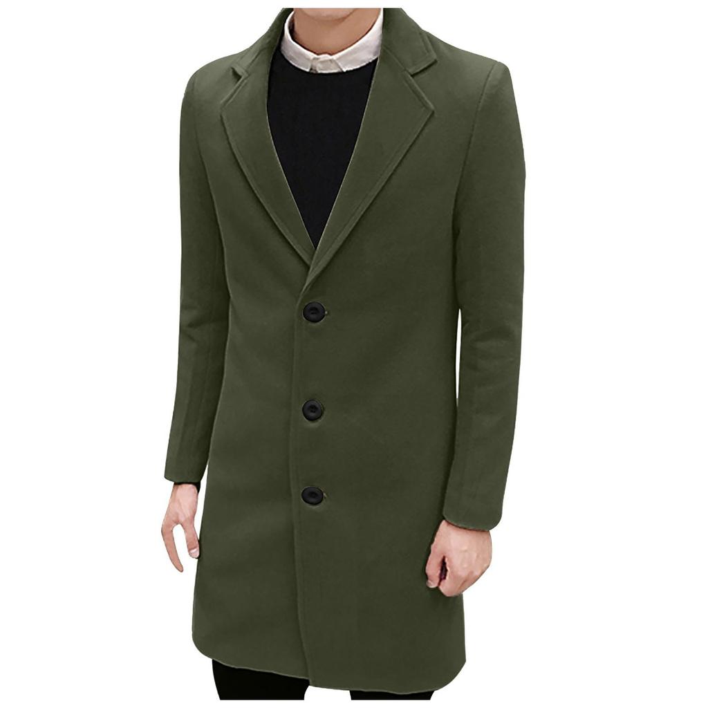 Herren Formal Einreihig Figuring Mantel Lange Wolle Warme Jacke Outwear