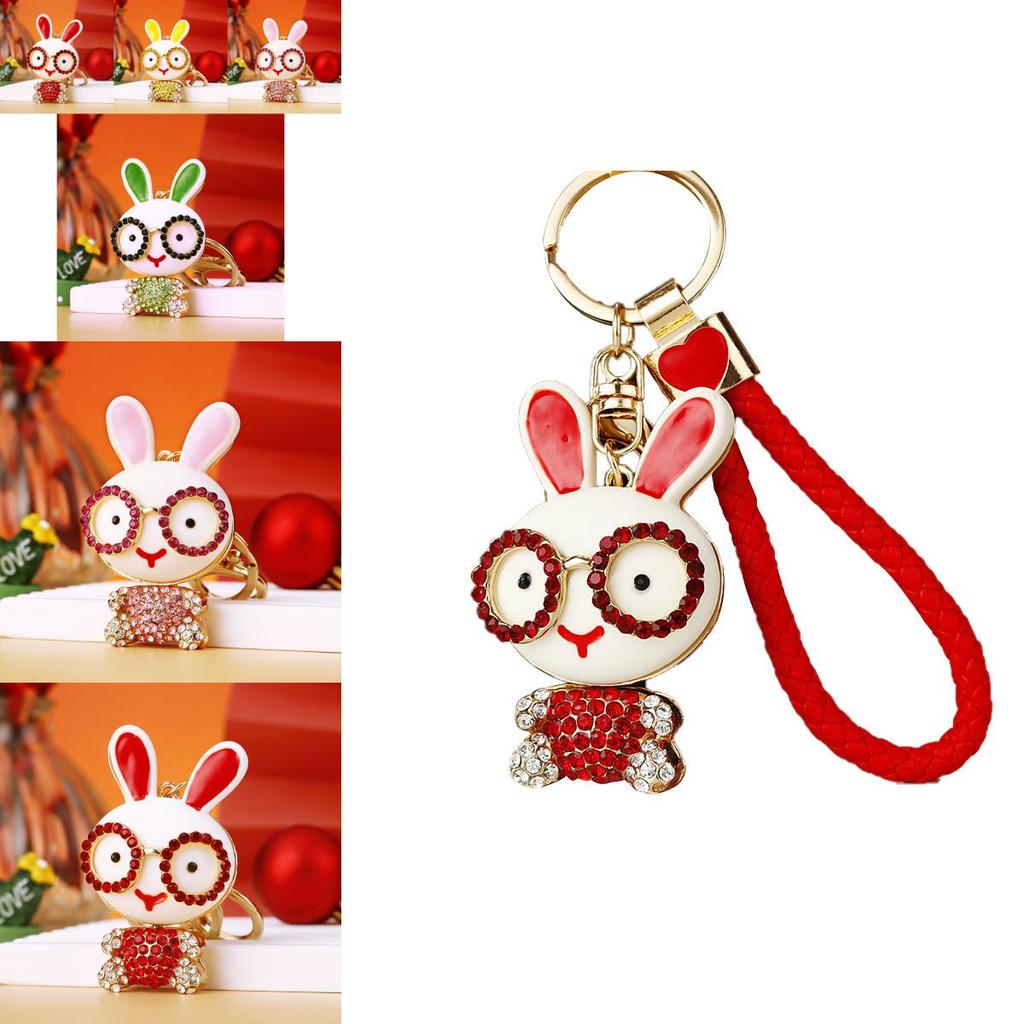 Creative Colorful Rabbit Keychain With Dazzling Rhinestones Stylish Keyring For Women