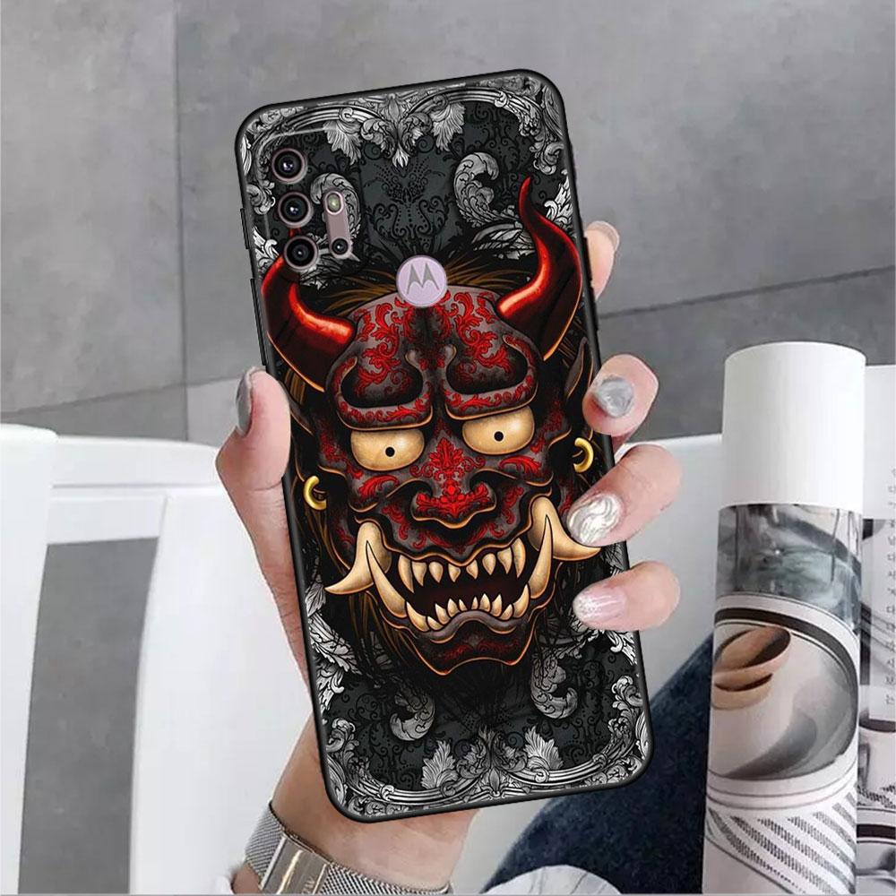 Etui Do Motorola G30 G60 G22 G9 Play G82 G52 G8 G9 G50 One Fusion Edge 20 Czarne Miękkie Nakładka Na Telefon Samurai Maska Oni