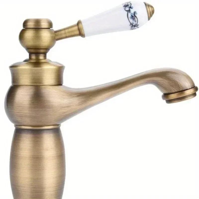 New Home Supplies Faucet Retro Bronze Finish Brass Basin Sink Pure Copper Faucet Hot Cold Water Handle Faucet Bathroom Accessory