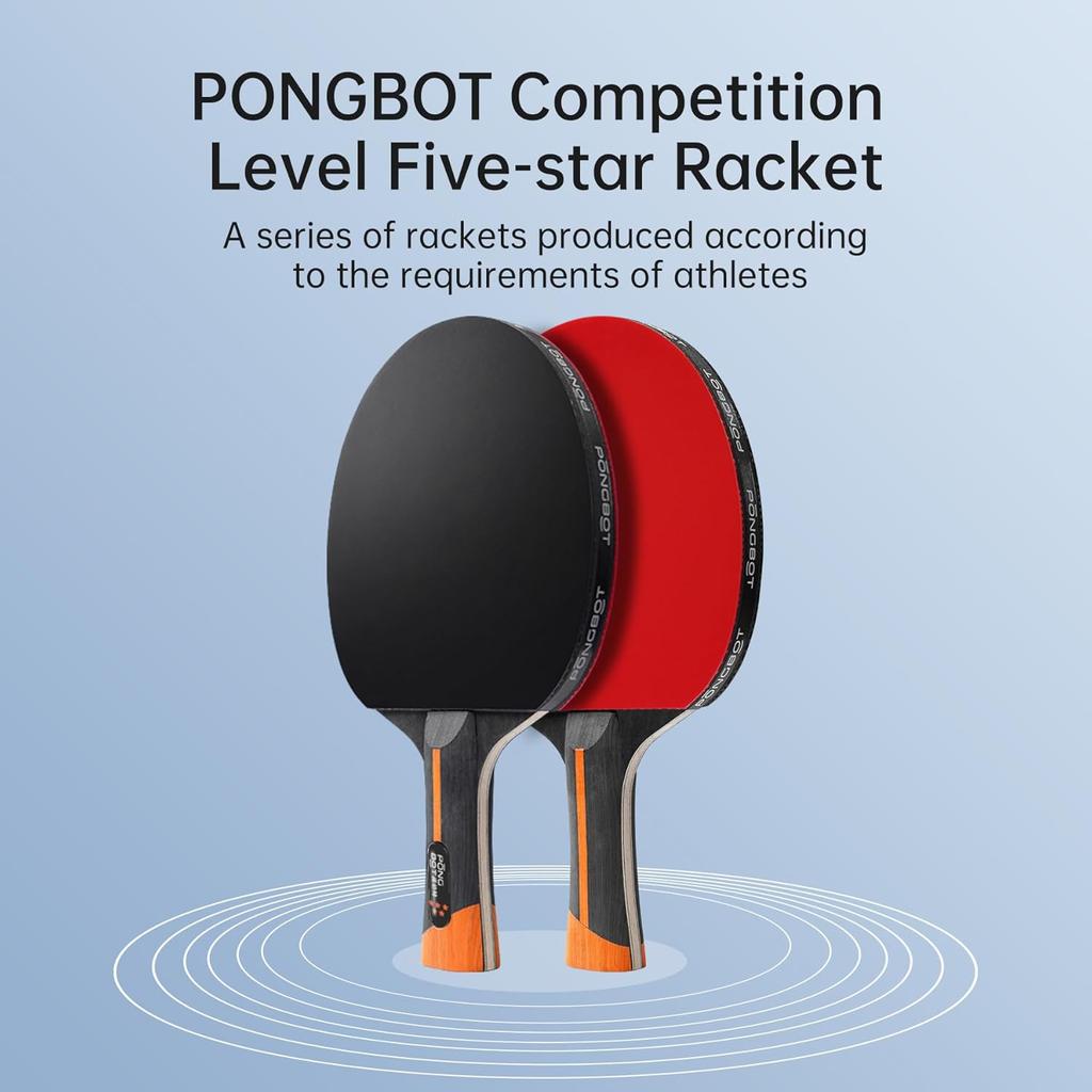 PONGBOT Five-Star Ping Pong Paddle, Professional Level Table Tennis Racket with Hard Case, Carbon Fiber, 7-Ply Blade, Premium Rubber, for Competitive