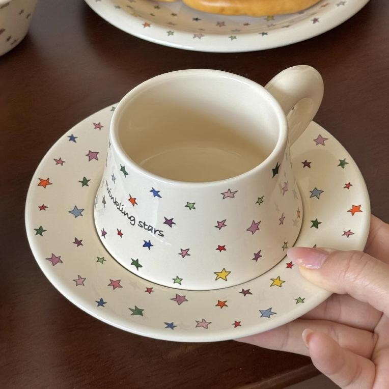 

250ml Star Pattern Series Ceramic Cup Plate Set Afternoon Tea Creative Coffee Cup Dish Cute Breakfast Milk Mugs With Tray 200-400ml