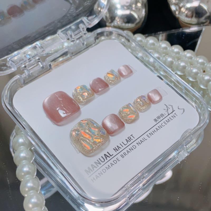 

Аврора Алмазный Кошачий Глаз Блестящий Гель Накладные Ногти на Ногах - Высококачественные Ногти Ручной Работы Medium