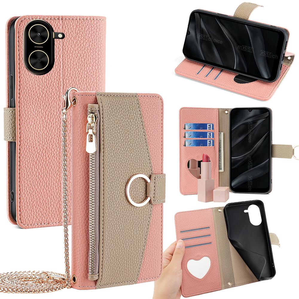 For Xiaomi Redmi A5 4G (171.7mm) Case Mirror Wallet Leather Phone Cover with Chain Shoulder Strap