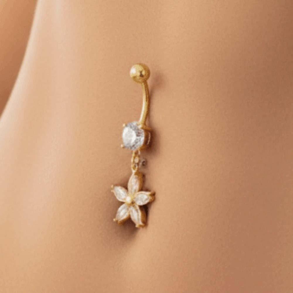 Dual Color Rhinestone Piercing Belly Dangled Design Flower Rhinestone Belly Ring  Seaside Vacation