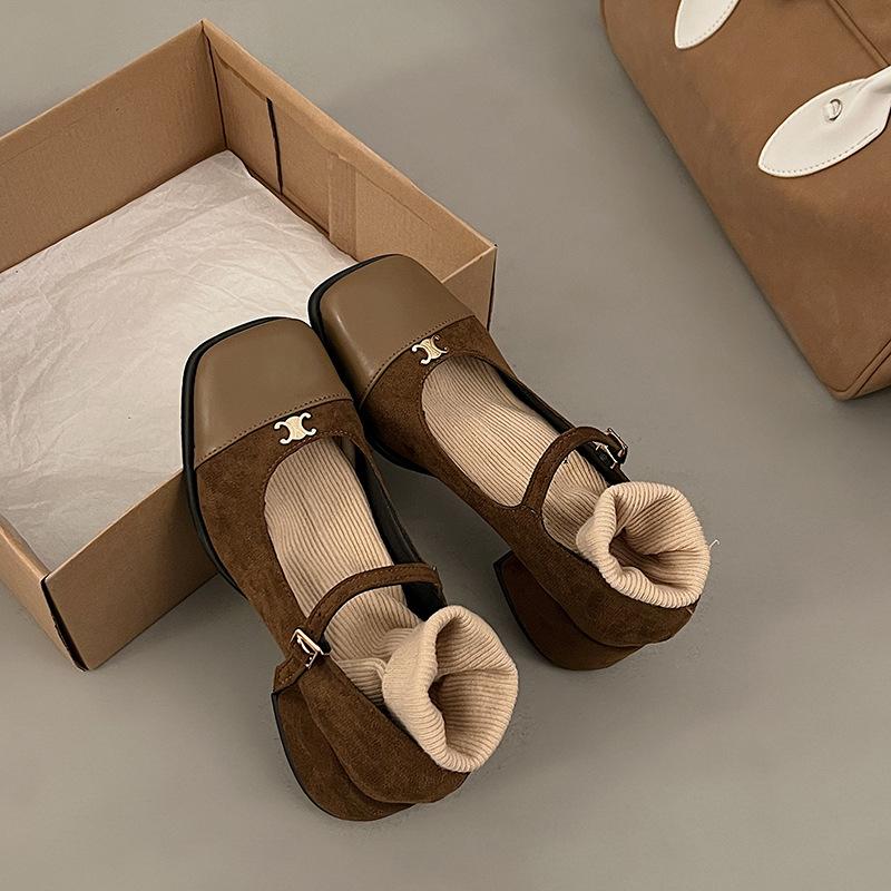 

2024 new autumn small leather shoes women s high heels thick heels single shoes French Mary Jane women s shoes with skirts evening shoes 39 хакі