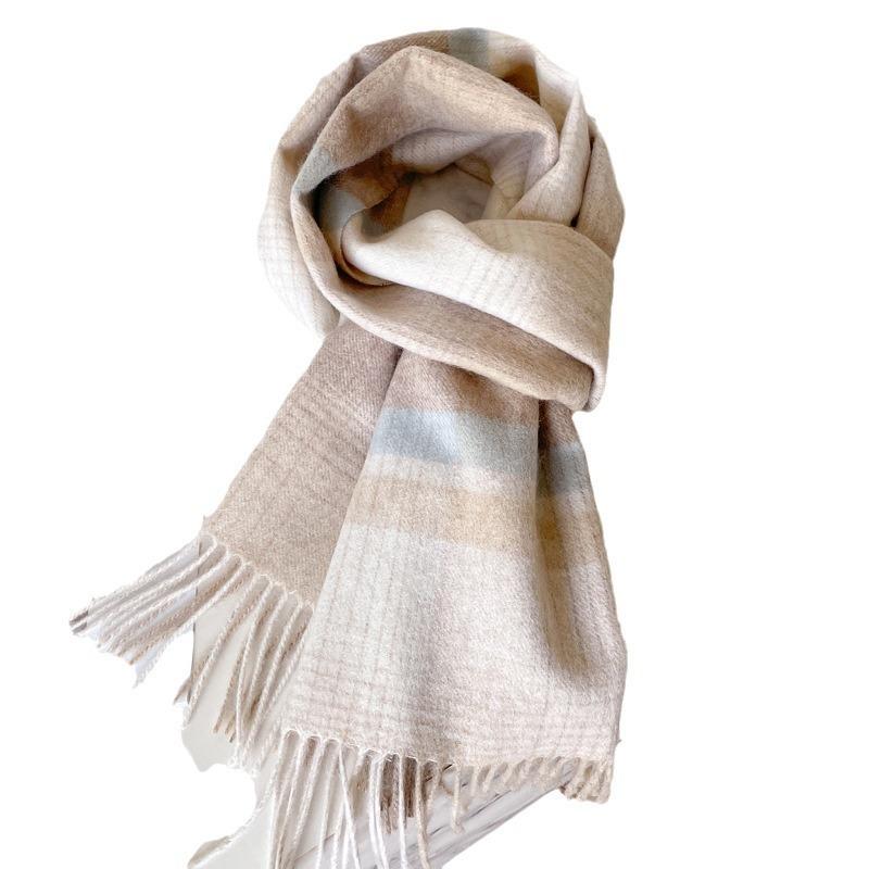Pure Wool Plaid White Scarf British Unisex Couple Winter Warm Scarf
