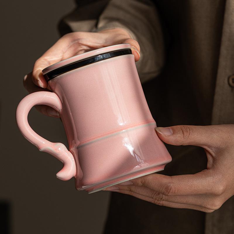 Elegant Pink Ladies Ceramic Mug - Tea & Water Separation, Perfect for Home, Office, or Personal Use