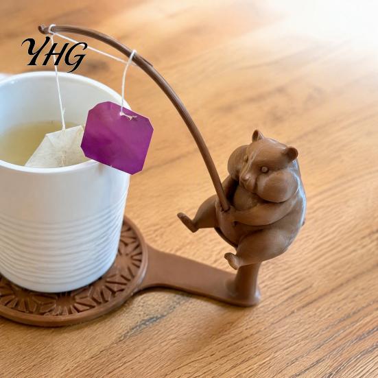 Animal Shaped Coaster Fishing Tea Bag Holder, 3D Printed Heat-Resistant Coaster, Accessory for Hamster Cup and Coffee Mug, Gift Lovers & Enthusiasts
