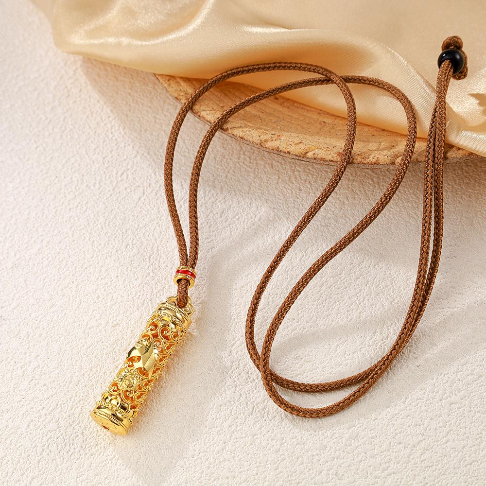 Golden Eight Treasures Compass Necklace with Ruyi Woven Cord and Longevity Lock Pendant
