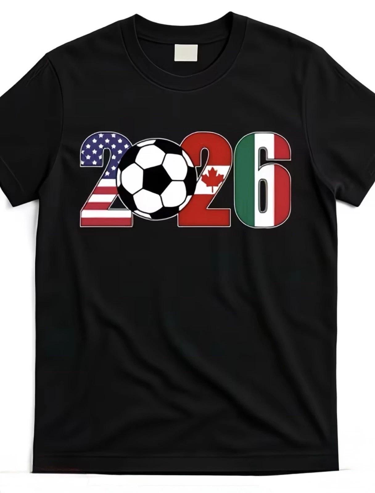2026 FIFA World Cup T-Shirt Black Soccer Graphic Tee USA Football X-Large 3XL