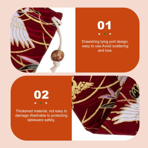 DOITOOL Drawstring Chopstick Bags, Long Straw Storage Bags, Stylish Japanese Style Chopstick Holder, Fan, Comb, Tableware, Cutlery Storage Bags, Set o