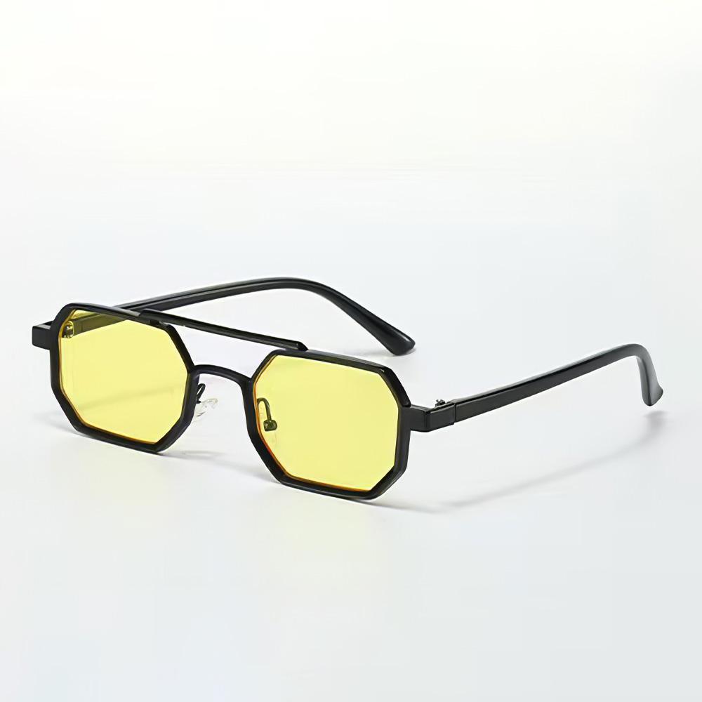 Vintage Sunglasses For Women Fashionable Octagonal Golden Frame Black Lens Glasses With Slender Metal Strip Glasses Women