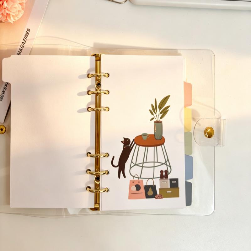 A6 Cat Scene Loose Leaf Divider Pages Index Partition Binder Planner Stationery Notebook Paper Divider Accessories
