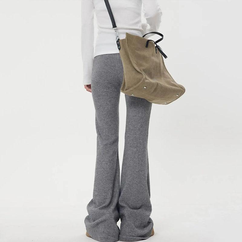 Y2K Vintage Gray Flare Kalhoty Úzké ženy Korejská móda Základní černé Legíny s rozšířeným vzorem Harajuku Retro Ležérní Pletené tepláky