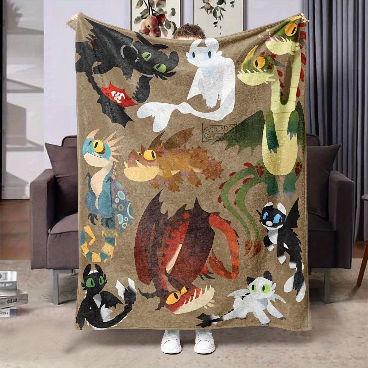 1pc Toothless Themed Flannel Blanket, Ultra-Soft HD Digital Print - Multifunctional & Machine Washable | Perfect for Sofa, 75cmx90cm