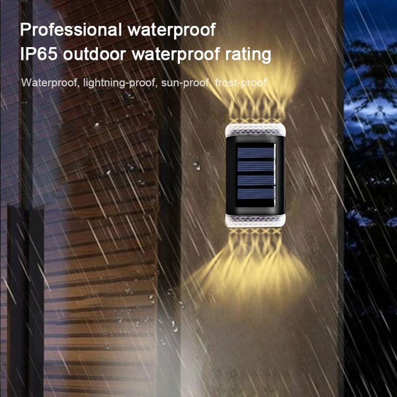 2/1 Pcs LED Solar Powered Wall Lamp Outdoor Solar Wall Light Waterproof Garden Courtyard Decor Upper Lower Glowing Fence Lights