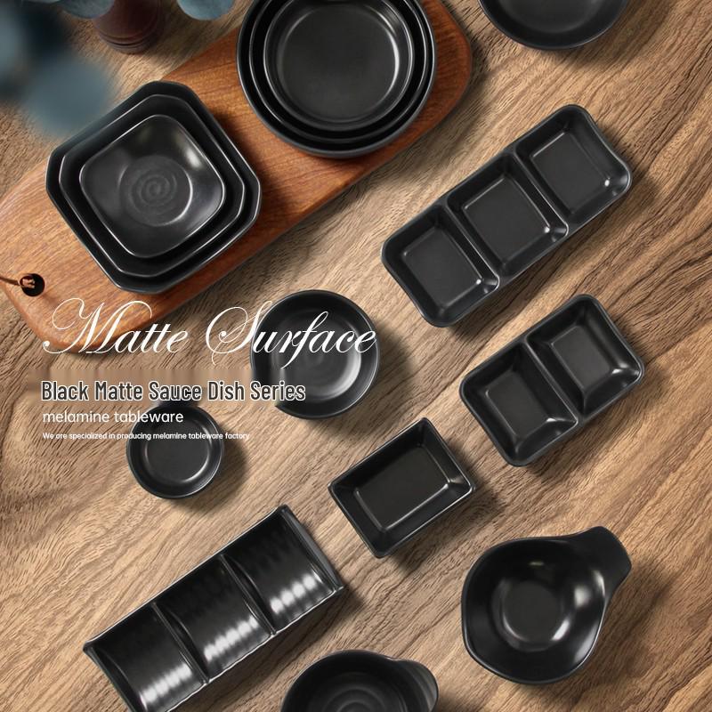 Black Melamine Dipping & Snack Dish with 2-3 Compartments