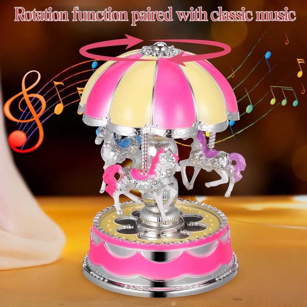 Carousel Music Box Rotatable Luminous Led Light Vintage Design For Girls Romantic Gift Desktop Ornament Musical Box For