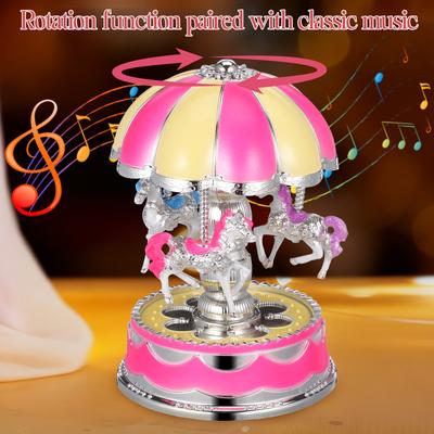 Karussell Spieluhr Drehbar Leuchtende LED-Leuchte Vintage Design Für Mädchen Romantisches Geschenk Schreibtischschmuck Spieluhr Für