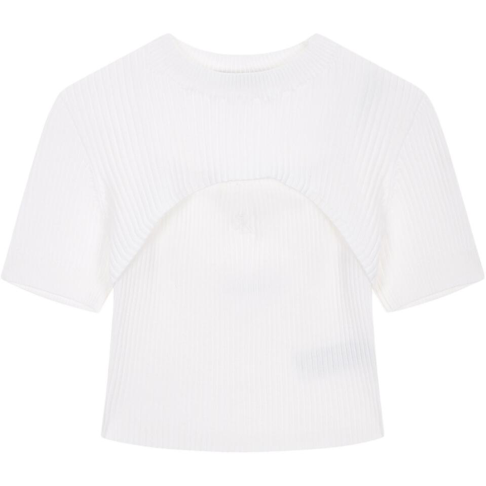

Calvin Klein Solid Ribbed Short Sleeve Knit Top Women tops White J223332-YAF XS