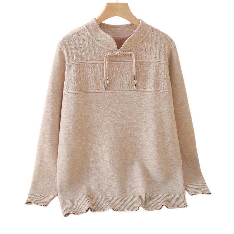 Mom's autumn and winter plush thickened sweater, new top, warm middle-aged and old women's winter knitted bottoming shirt