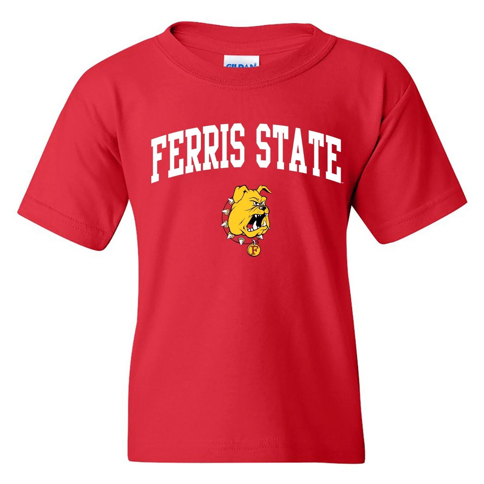 Ferris State University Bulldogs arch Logo Youth Tee - Red 2XL
