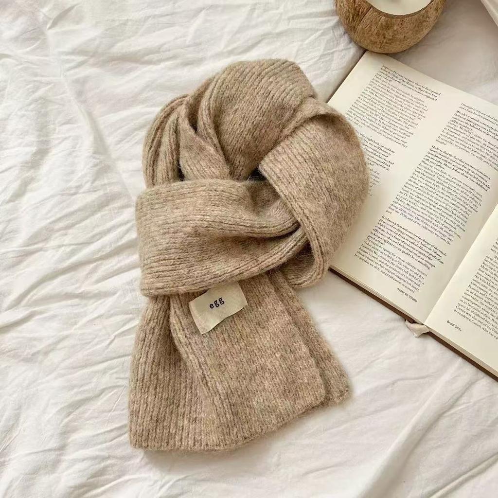 1116 Korean atmosphere solid color knitted scarf autumn and winter women's new Korean egg mohair wool scarf