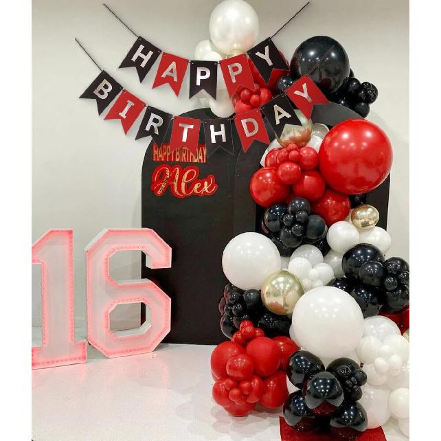 Red Silver Black Happy Birthday Banner Sign Decorations for Boys Girls Men Women Anniversary Birthday Party Garland Backdrop Supplies Nursery Hanging