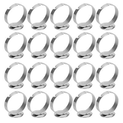 20 st Platt Ringbas Justerbar Rostfritt Stål Halvfärdiga DIY Smyckestillbehör 12mm