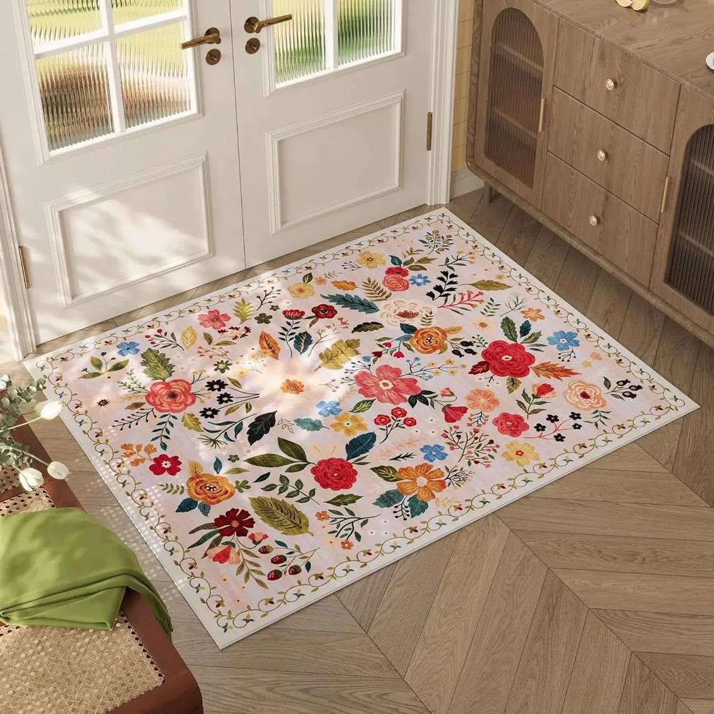 Floral Entry Door Mat Scandinavian Style Anti Slip Light Luxury American Countryside Decorative Carpet Home Decoration