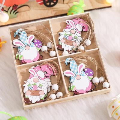 4 pezzi/set coniglio pasquale ornamenti pendenti in legno coniglietto festa di Pasqua regalo artigianale fai da te per bambini