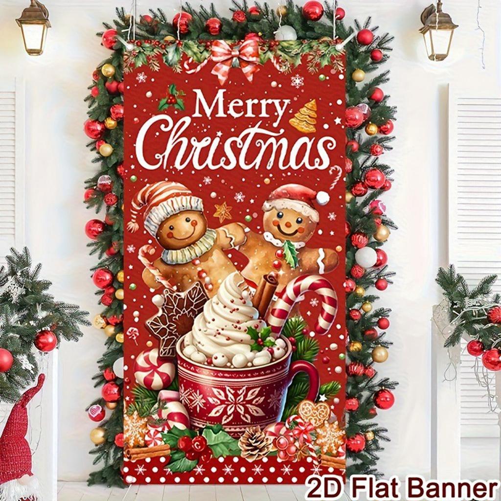 Christmas Door Cover, Red Pattern, Christmas-themed Background Decoration, Suitable For Winter Party Supplies.