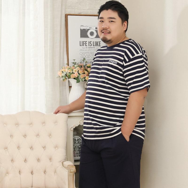 Mei Ji Yun Men's 5XL Pure Cotton Pajama Set - Short Sleeve Top & Long Pants, Plus Size, Round Neck