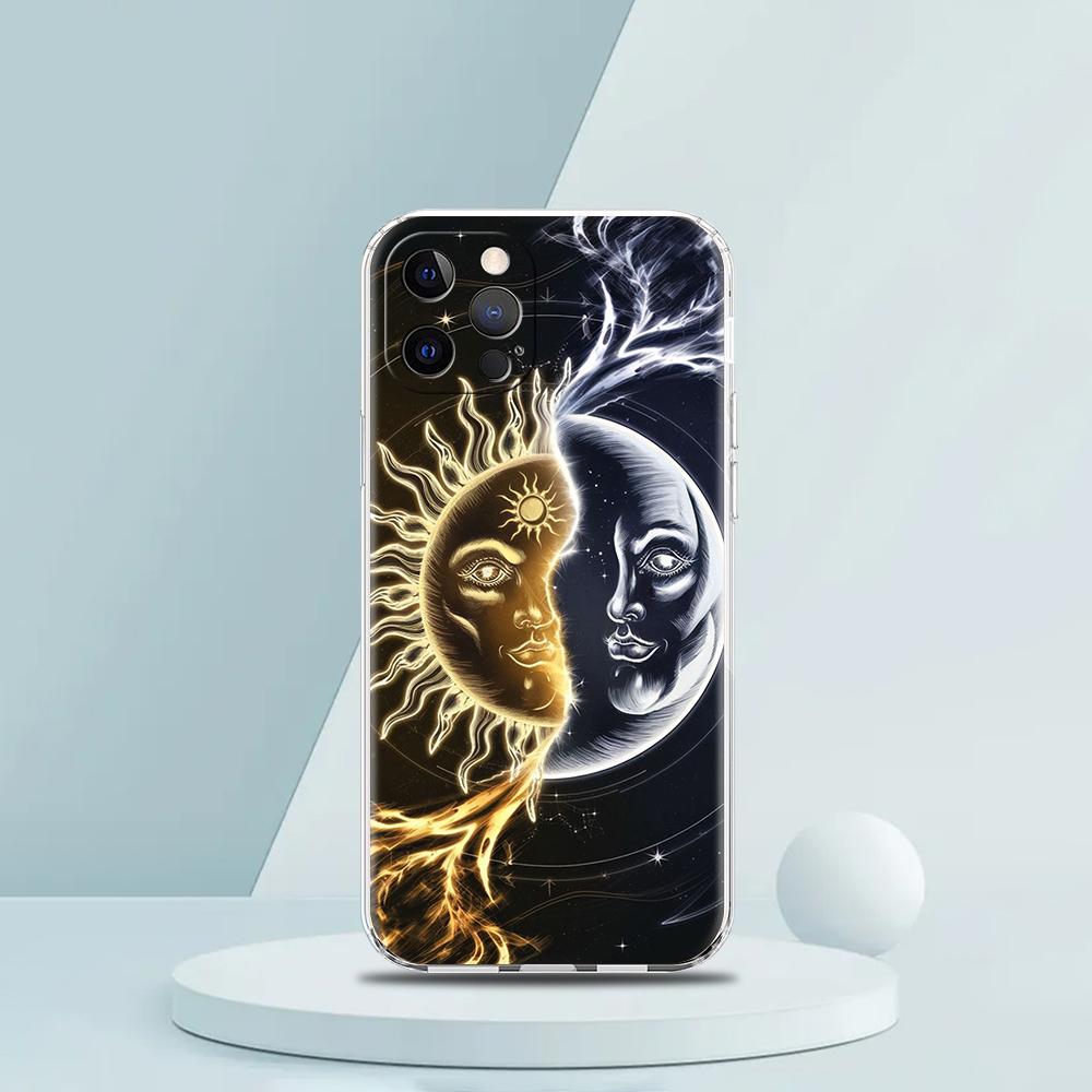 

Мягкий прозрачный чехол-бампер из ТПУ для iPhone 16 15 14 13 12 11 Pro Max XR 8 7 Plus Ударопрочный корпус с узором Солнце Луна Звезды iPhone 8 7