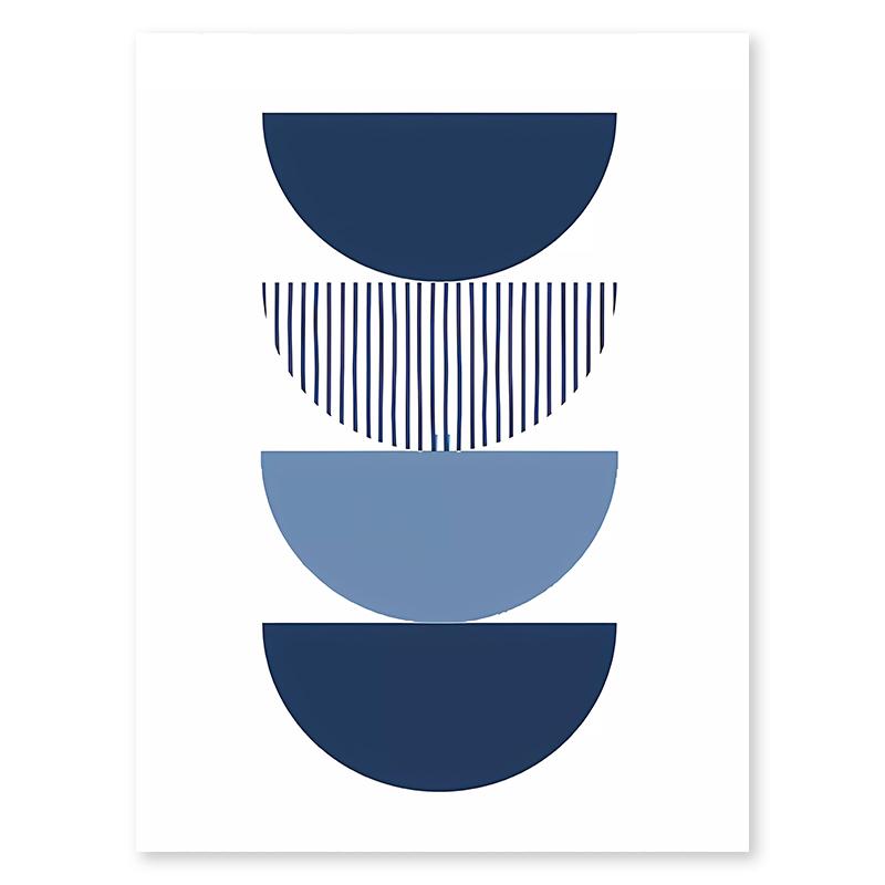 Set of 6 Blue Boho Leaves Canvas Painting Simple Lines Colour Block Nordic Modern Wall Art Home Bedroom Decoration Poster