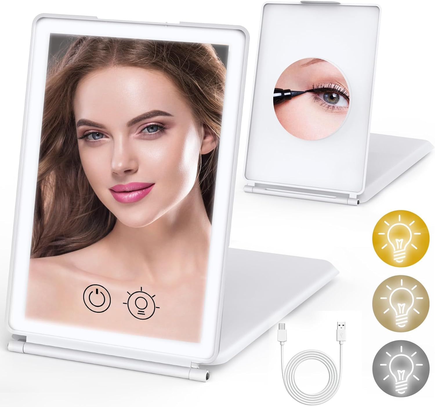 Ipad Foldable Style Rechargeable Desktop Beauty Portable Folding Travel Cosmetic Makeup Mirror With Led Light