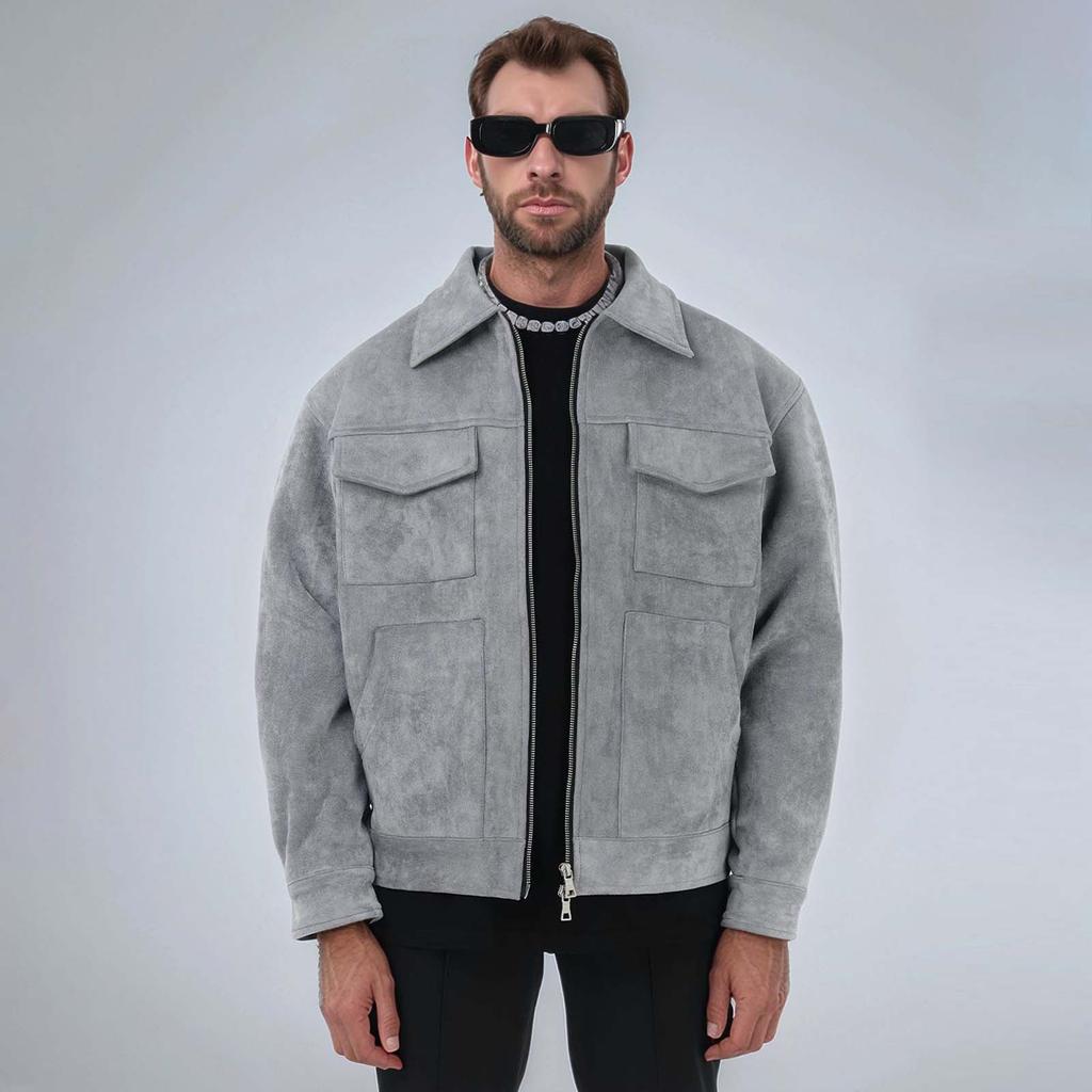 Men's Solid Color Lapel Jacket Casual Comfort Thickened Zipper Large Pocket Jacket