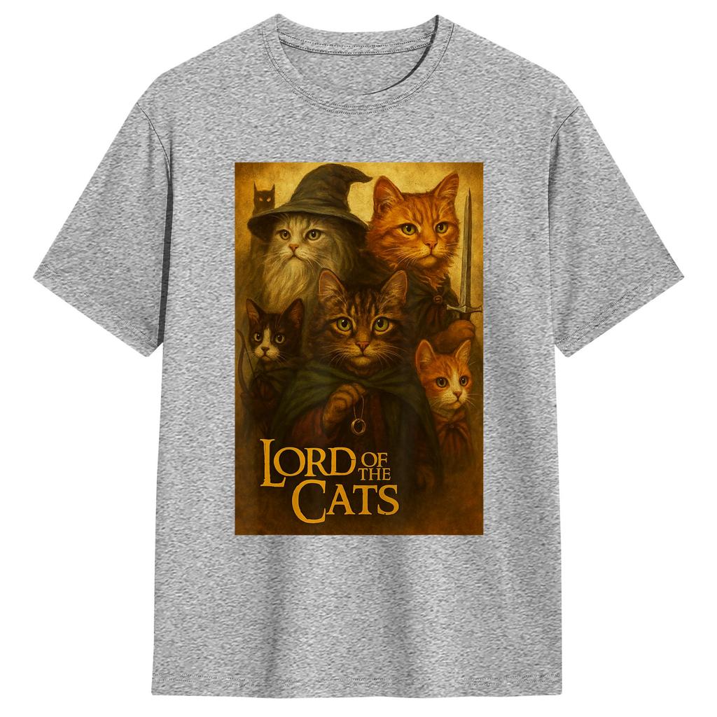 Lord of The Cats T Shirt for Men 100 Cotton Funny TShirt Crewneck  Tee Shirt Short Sleeve Clothing Plus Size