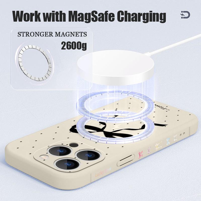 Pour Coque iPhone 17 Pro Max Motif Nœuds Papillon Soyeux de Luxe Magnétique Pour Magsafe Coque Souple Pour iPhone 16 15 14 13 Pro Max 17E 16E