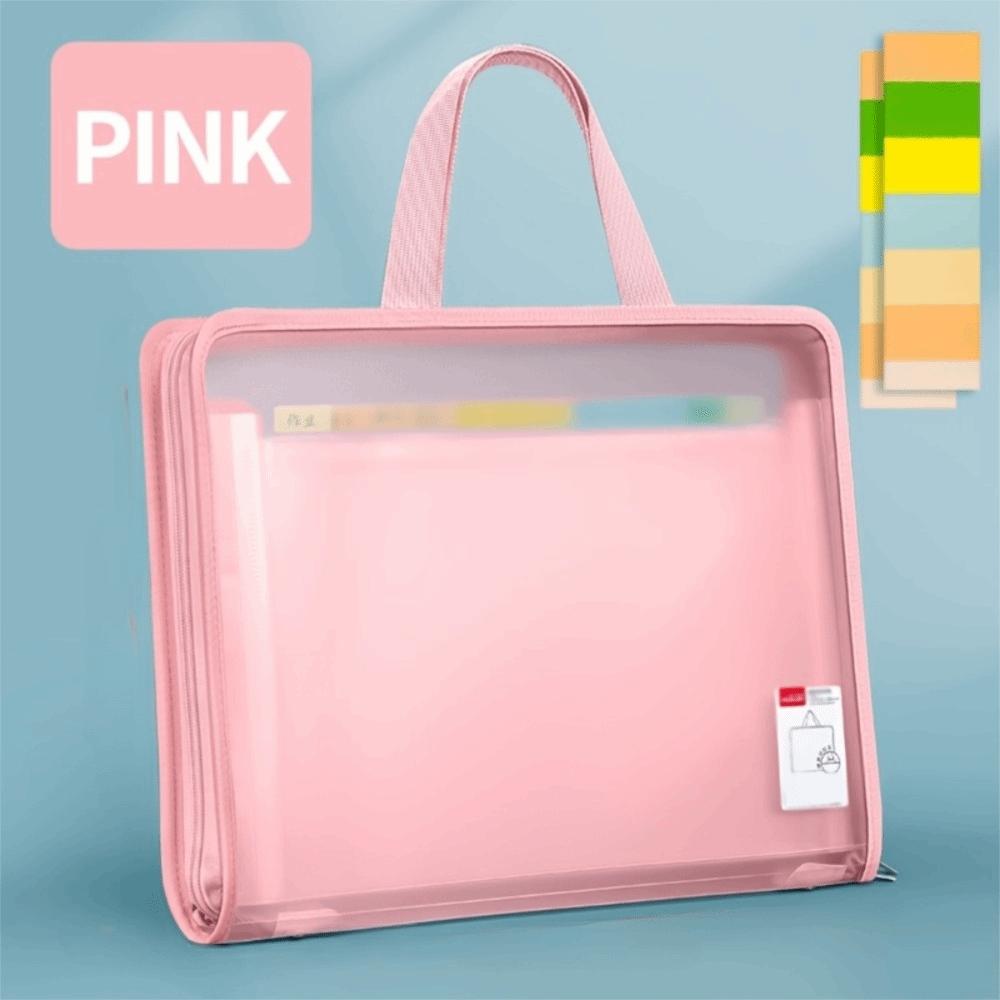 Durable 13-Compartment File Organizer Folder Handheld Zippered Organizer Study Materials розовый