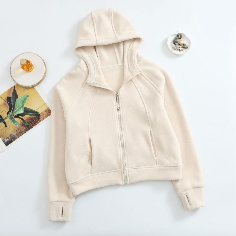 Fleece Short Hooded Sweater Women, Autumn and Winter Casual Sports Cardigan Jacket