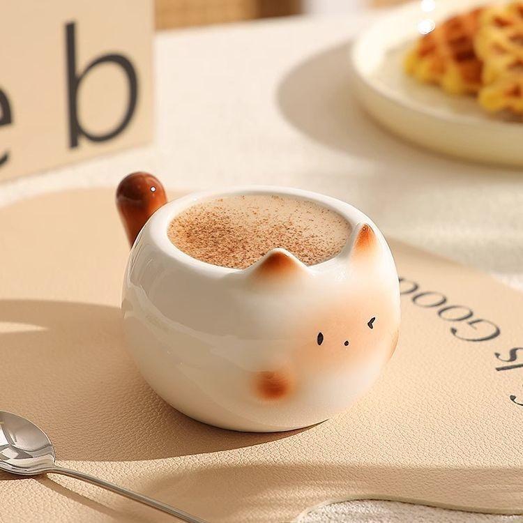 Cat Ceramic Coffee Mug Cup for Girls Couples Water High Aesthetic Cute Egg Cup Souvenir Gift